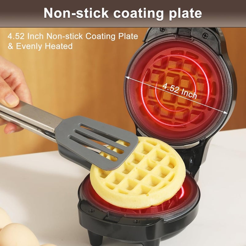 UVFAST Mini Waffles Maker with 8 Removable Plates, 4 in 1 Small Waffle Maker Mini- Waffle, Heart Waffle, Pancake, Donut, 4.5" Non Stick Waffle Iron for Kids and Families, Black - Image 2
